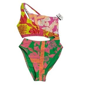 Bar III One-Shoulder Cut-Out One-Piece Swimsuit Paradise Club XS New